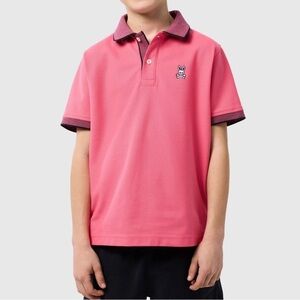 Psycho Bunny Polo Shirt Kids M Size 10/12 Pink Short Sleeve Pique Cotton Design